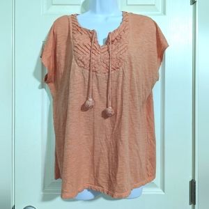 Women's Large Chico's 2 Short Sleeve Tassel Top Cotton